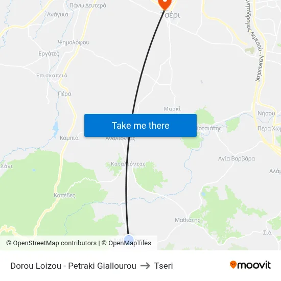 Dorou Loizou - Petraki Giallourou to Tseri map