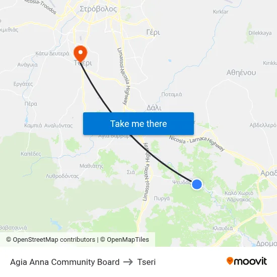 Agia Anna Community Board to Tseri map
