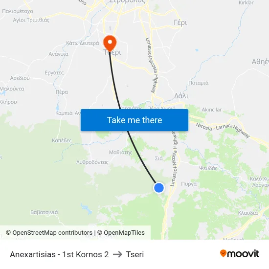 Anexartisias - 1st Kornos 2 to Tseri map