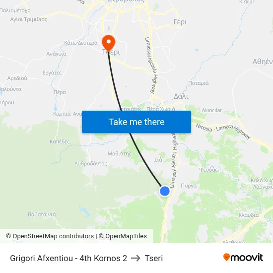 Grigori Afxentiou - 4th Kornos 2 to Tseri map