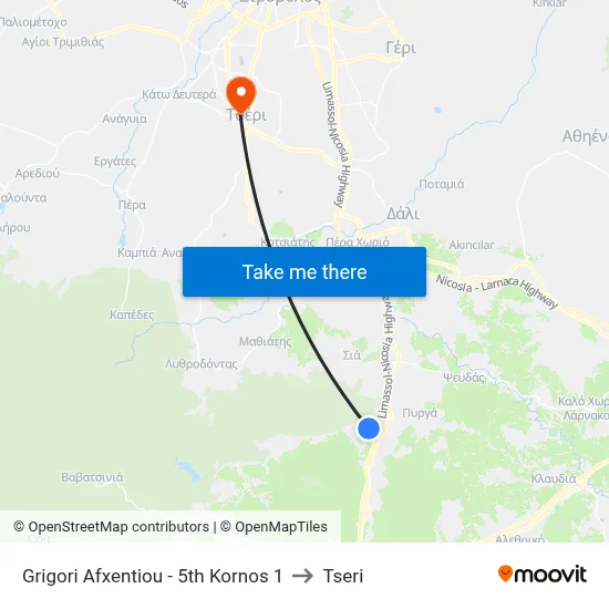 Grigori Afxentiou - 5th Kornos 1 to Tseri map