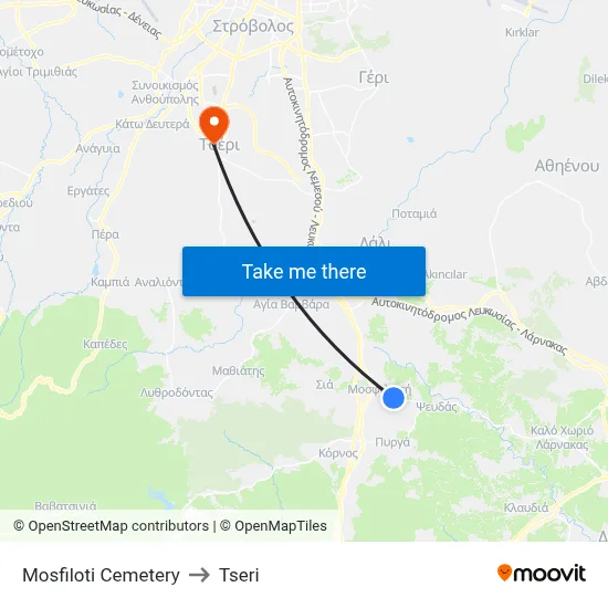 Mosfiloti Cemetery to Tseri map
