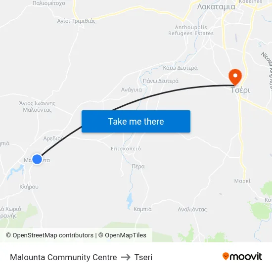 Malounta Community Centre to Tseri map