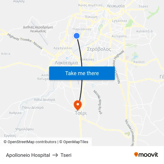 Apolloneio Hospital to Tseri map