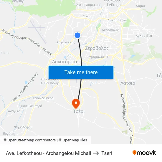 Ave. Lefkotheou - Archangelou Michail to Tseri map