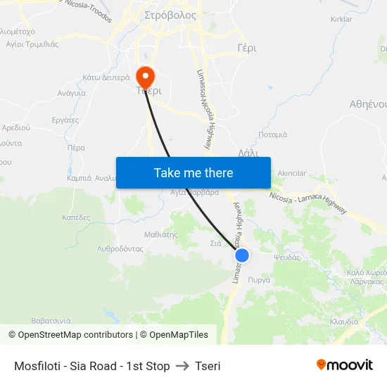 Mosfiloti - Sia Road - 1st Stop to Tseri map