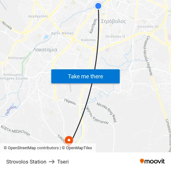 Strovolos Station to Tseri map