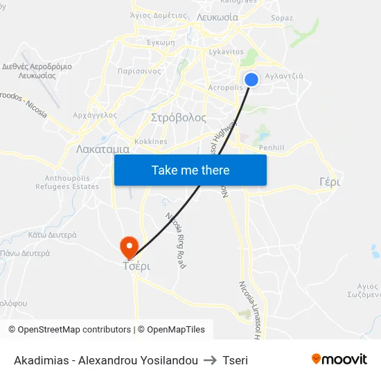 Akadimias - Alexandrou Yosilandou to Tseri map