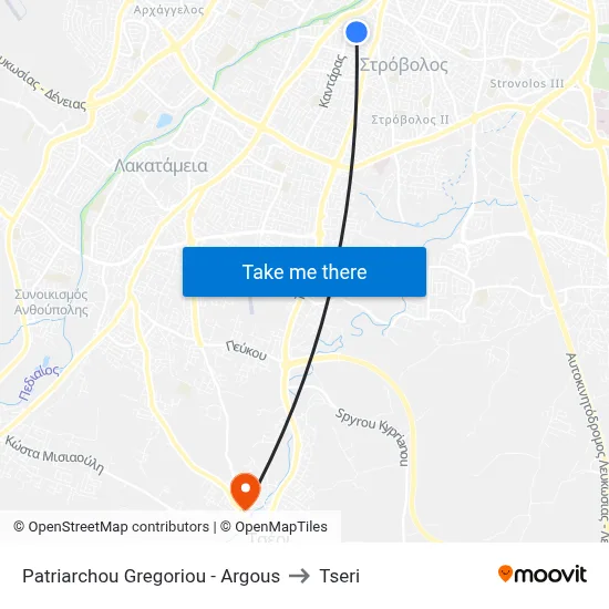 Patriarchou Gregoriou - Argous to Tseri map