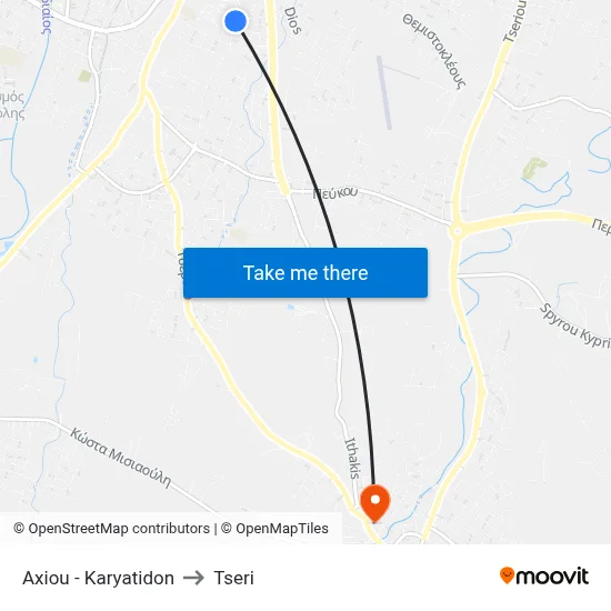 Axiou - Karyatidon to Tseri map