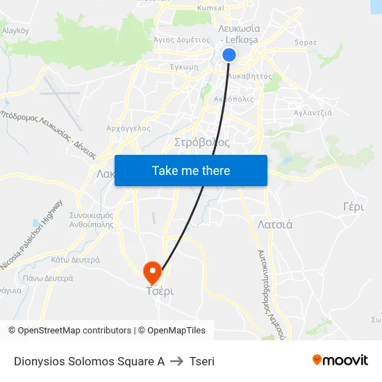 Dionysios Solomos Square A to Tseri map