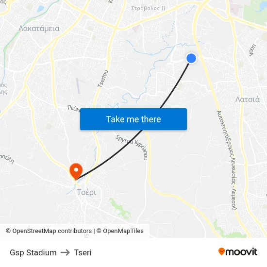 GSP Stadium to Tseri map