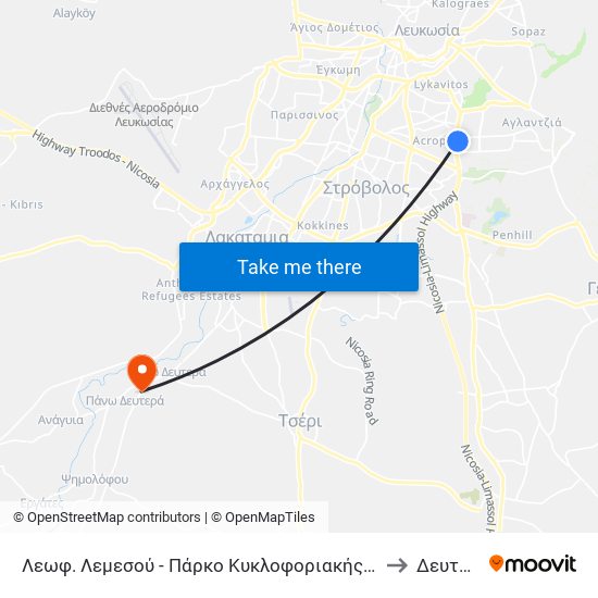 Λεωφ. Λεμεσού - Πάρκο Κυκλοφοριακής Αγωγής to Δευτερα map
