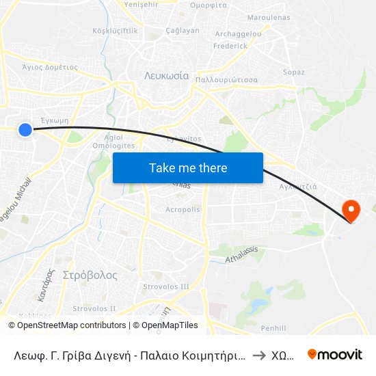 Λεωφ. Γ. Γρίβα Διγενή - Παλαιο Κοιμητήριο Έγκωμης to ΧΩΔ01 map