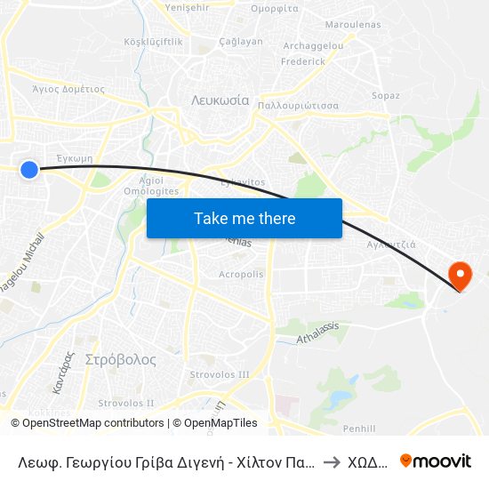 Λεωφ. Γεωργίου Γρίβα Διγενή - Χίλτον Παρκ 2 to ΧΩΔ01 map