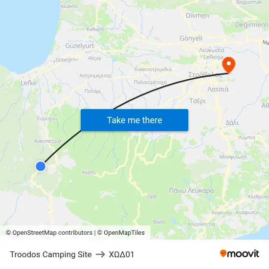 Troodos Camping Site to CHD01 map