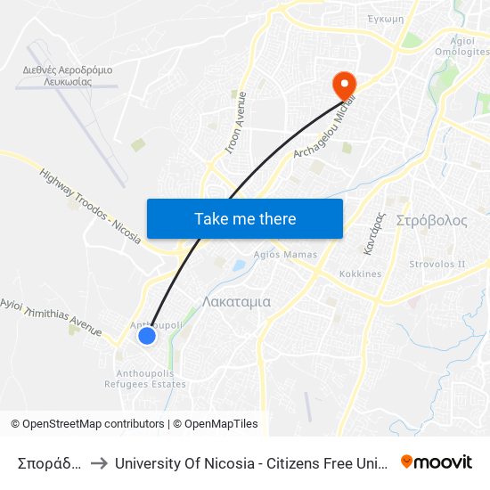 Σποράδων to University Of Nicosia - Citizens Free University map