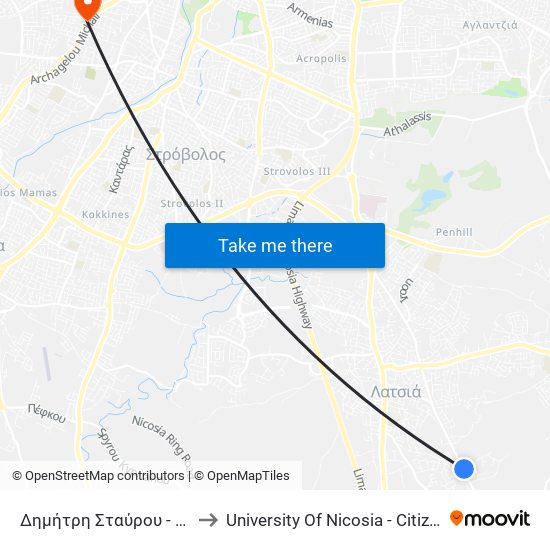 Ιδαλίου - Λαική Sporting Club to University Of Nicosia - Citizens Free University map