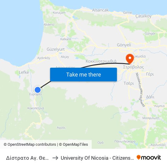Δίστρατο Αγ. Θεοδώρου 2 to University Of Nicosia - Citizens Free University map