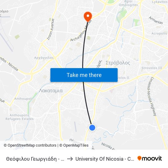 Theofilou Georgiadi - Vasilissis Amalias to University Of Nicosia - Citizens Free University map