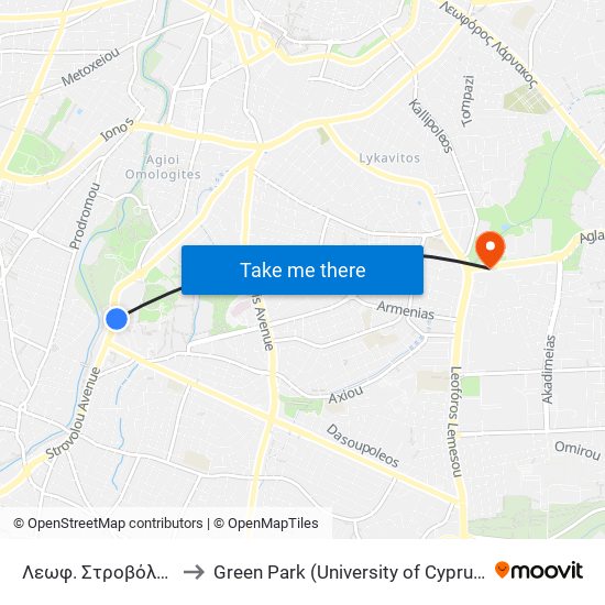 Λεωφ. Στροβόλου to Green Park (University of Cyprus) map