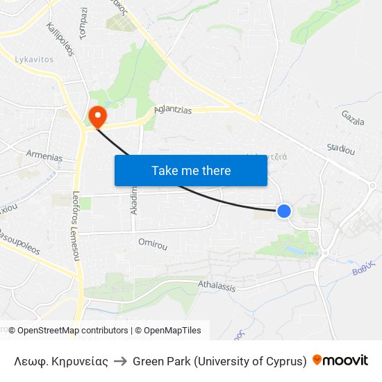 Λεωφ. Κηρυνείας to Green Park (University of Cyprus) map