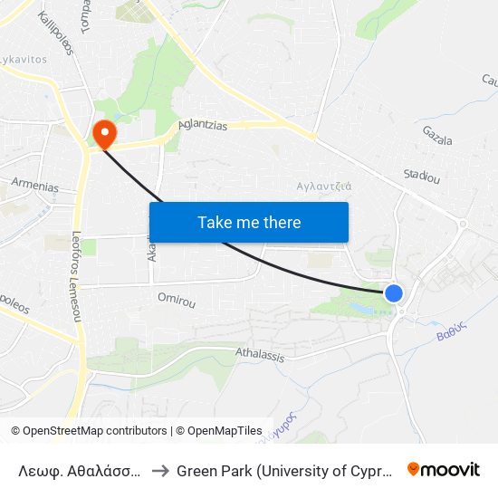 Λεωφ. Αθαλάσσης to Green Park (University of Cyprus) map
