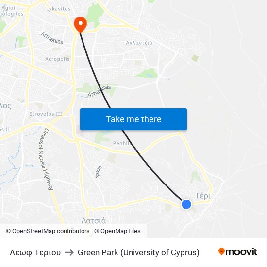 Λεωφ. Γερίου to Green Park (University of Cyprus) map