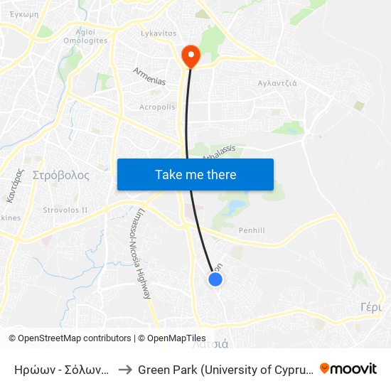 Ηρώων to Green Park (University of Cyprus) map