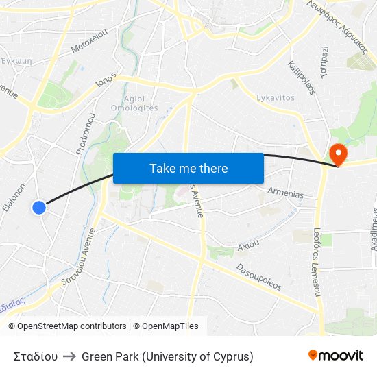 Σταδίου to Green Park (University of Cyprus) map
