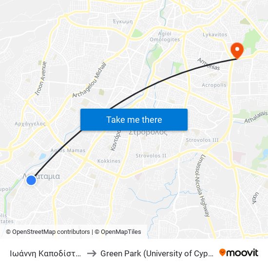 Ιωάννη Καποδίστρια to Green Park (University of Cyprus) map