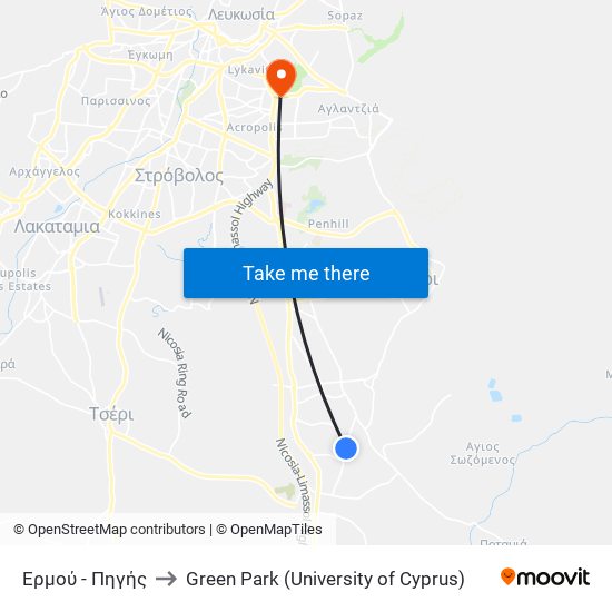 Ερμού to Green Park (University of Cyprus) map