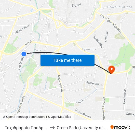 Προδρόμου to Green Park (University of Cyprus) map