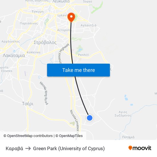 Καραβά to Green Park (University of Cyprus) map