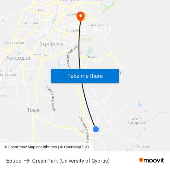 Ερμού to Green Park (University of Cyprus) map