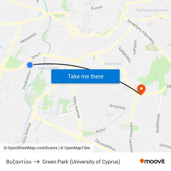 Βυζαντίου to Green Park (University of Cyprus) map