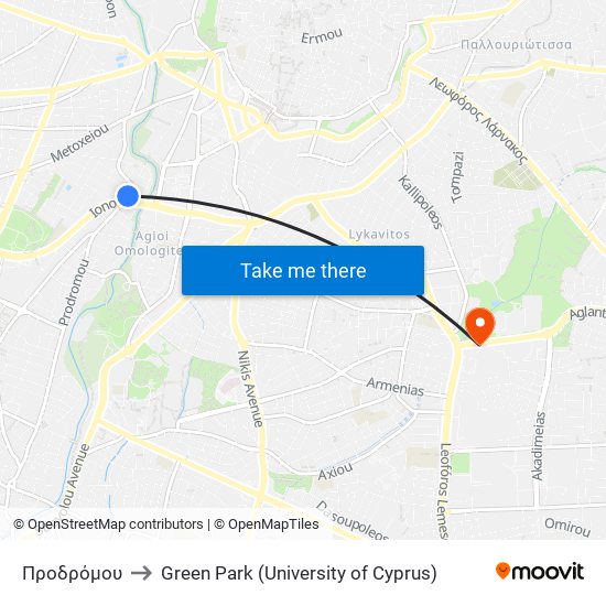 Προδρόμου to Green Park (University of Cyprus) map