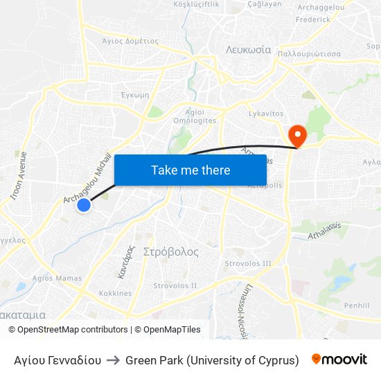 Αγίου Γενναδίου to Green Park (University of Cyprus) map