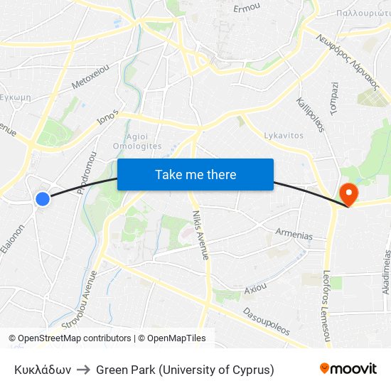 Κυκλάδων to Green Park (University of Cyprus) map