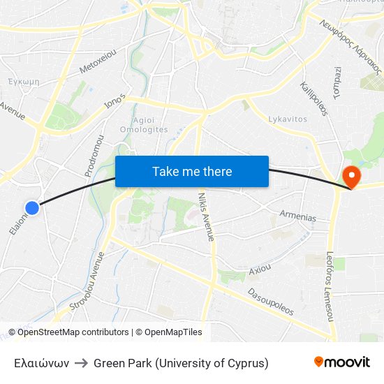 Ελαιώνων to Green Park (University of Cyprus) map