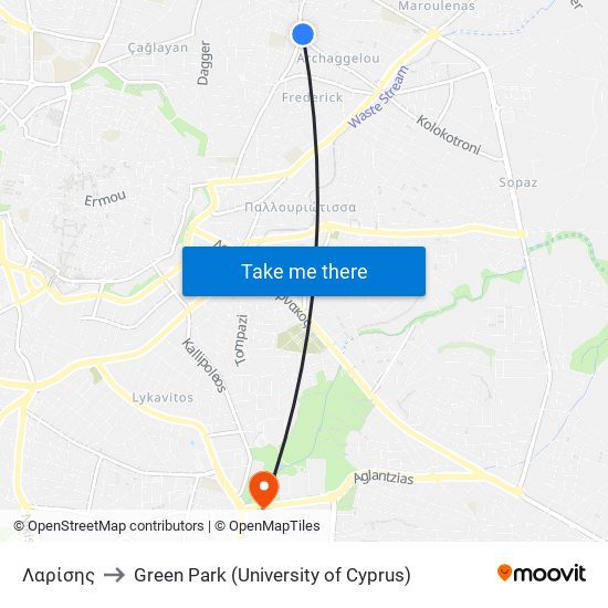 Λαρίσης to Green Park (University of Cyprus) map