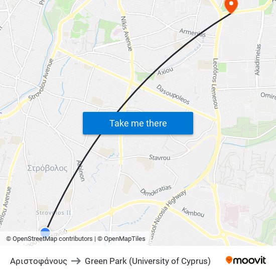 Αριστοφάνους to Green Park (University of Cyprus) map