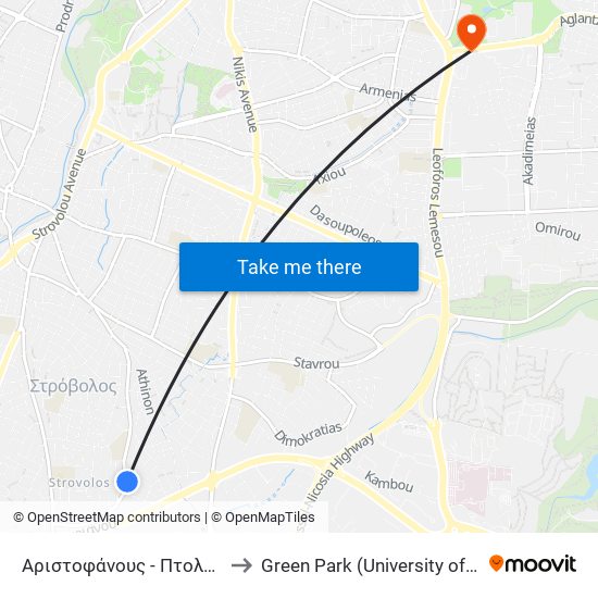 Αριστοφάνους to Green Park (University of Cyprus) map