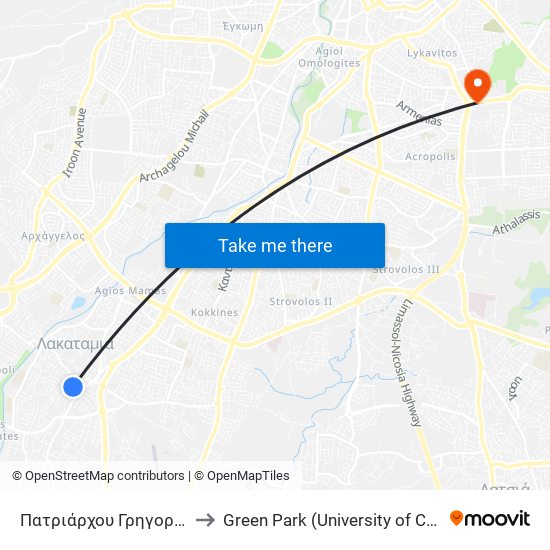 Πατριάρχου Γρηγορίου Ε to Green Park (University of Cyprus) map