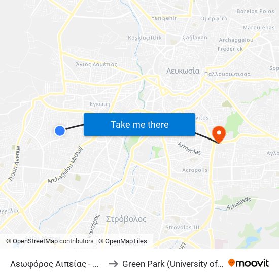 Λεωφόρος Αιπείας to Green Park (University of Cyprus) map