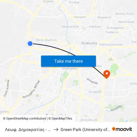 Λεωφ. Δημοκρατίας to Green Park (University of Cyprus) map