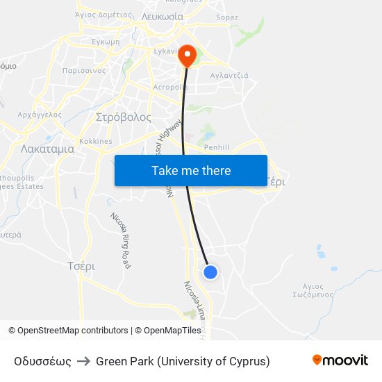 Οδυσσέως to Green Park (University of Cyprus) map