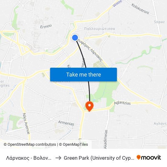 Λάρνακος to Green Park (University of Cyprus) map