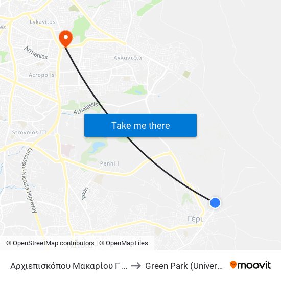 Αρχιεπ. Μακαρίου Γ to Green Park (University of Cyprus) map