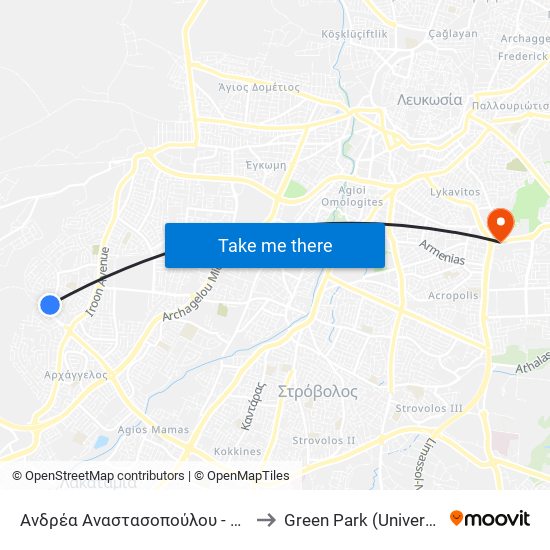 Ανδρέα Αναστασοπούλου to Green Park (University of Cyprus) map